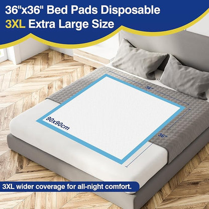 MKISS Bed Pads Disposable 36" x 36" (100 Counts), Large Incontinence Underpads Leakproof Quick Drying Max Absorbent Disposable Pee Pads for Elderly, Adults, Kids, Puppy Training