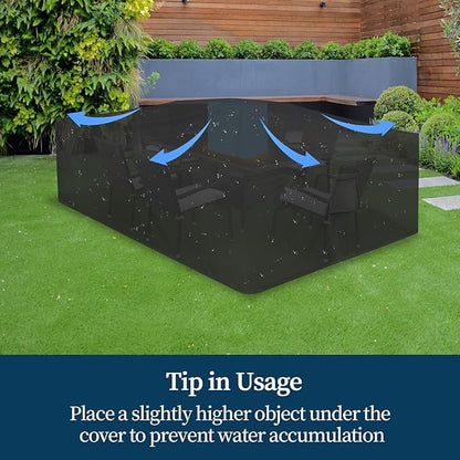 Easy-Going Rectangle Patio Furniture Cover Waterproof Outdoor Dining Table and Chair Cover Anti-UV Outside Sectional Sofa Set Covers (110"L x 84"W x 28"H, Black)