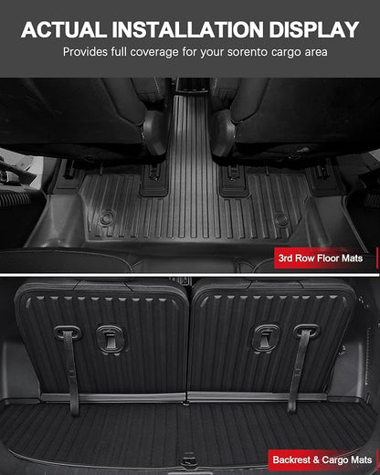 Floor Mats Fit for 2021-2026 Kia Sorento 6 Seats (No Hybrid)- All Weather Protection Floor Liners Cargo Mat Seat Back Mats & Car Seat Organizer Accessories Trunk Car Organizers Storage Box, Black