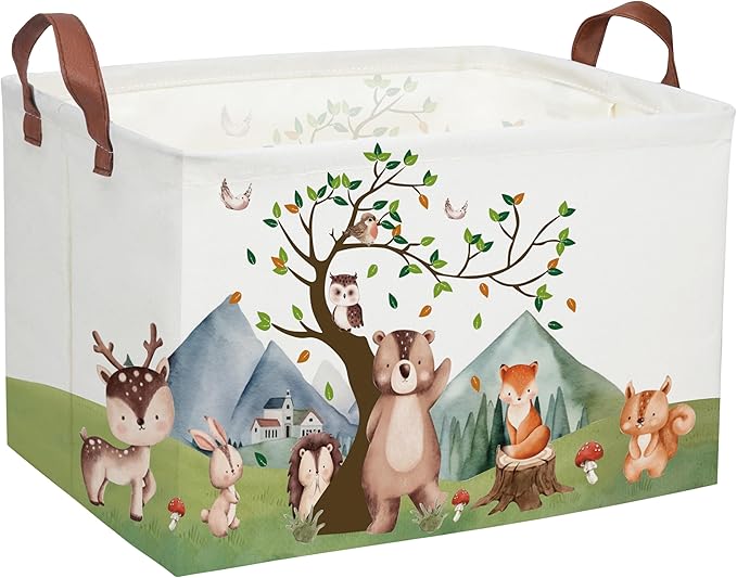 Kids Basket Animal Baskets Cute Storage Bins Rectangular Toy Storage Bin Organizer Book Box ,Animals Room Decor(Mountain animal)