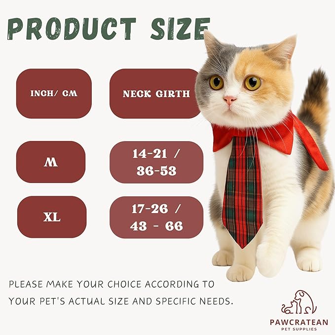 Red Plaid Pet Scarf & Tie Set – Adjustable Holiday Collar Accessory (Red Tie & Scarf Set, Medium)