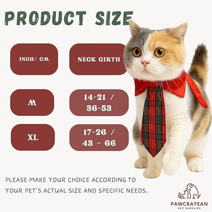 Red Plaid Pet Scarf & Tie Set – Adjustable Holiday Collar Accessory (Red Tie & Scarf Set, Medium)