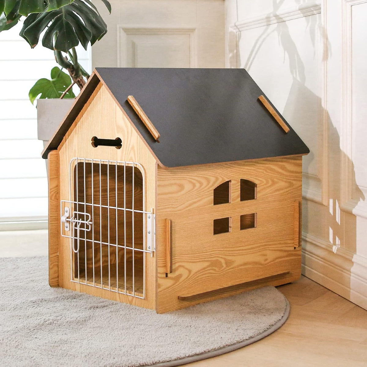 Dog House Indoor for Small Dogs or Cats, Cozy Wooden Design, Small Indoor Bed House, with Air Vents and Elevated Floor Warm Dog Cave