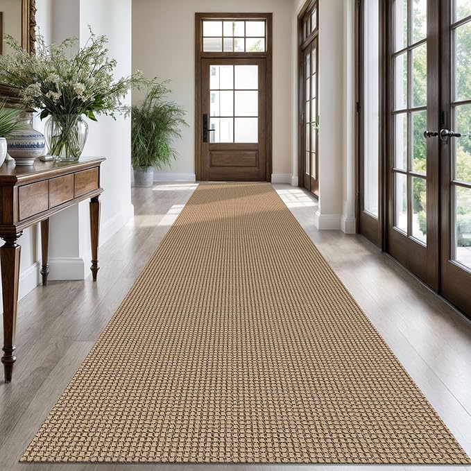 KOZYFLY Extra Long Runners for Hallways 3x18 ft Washable Kitchen Runner Non Slip Rubber Backed Hallway Rug Cotton Entryway Runner Rug Floor Carpet for Indoor Hall, Kitchen, Stair, Tan/Orange/Brown