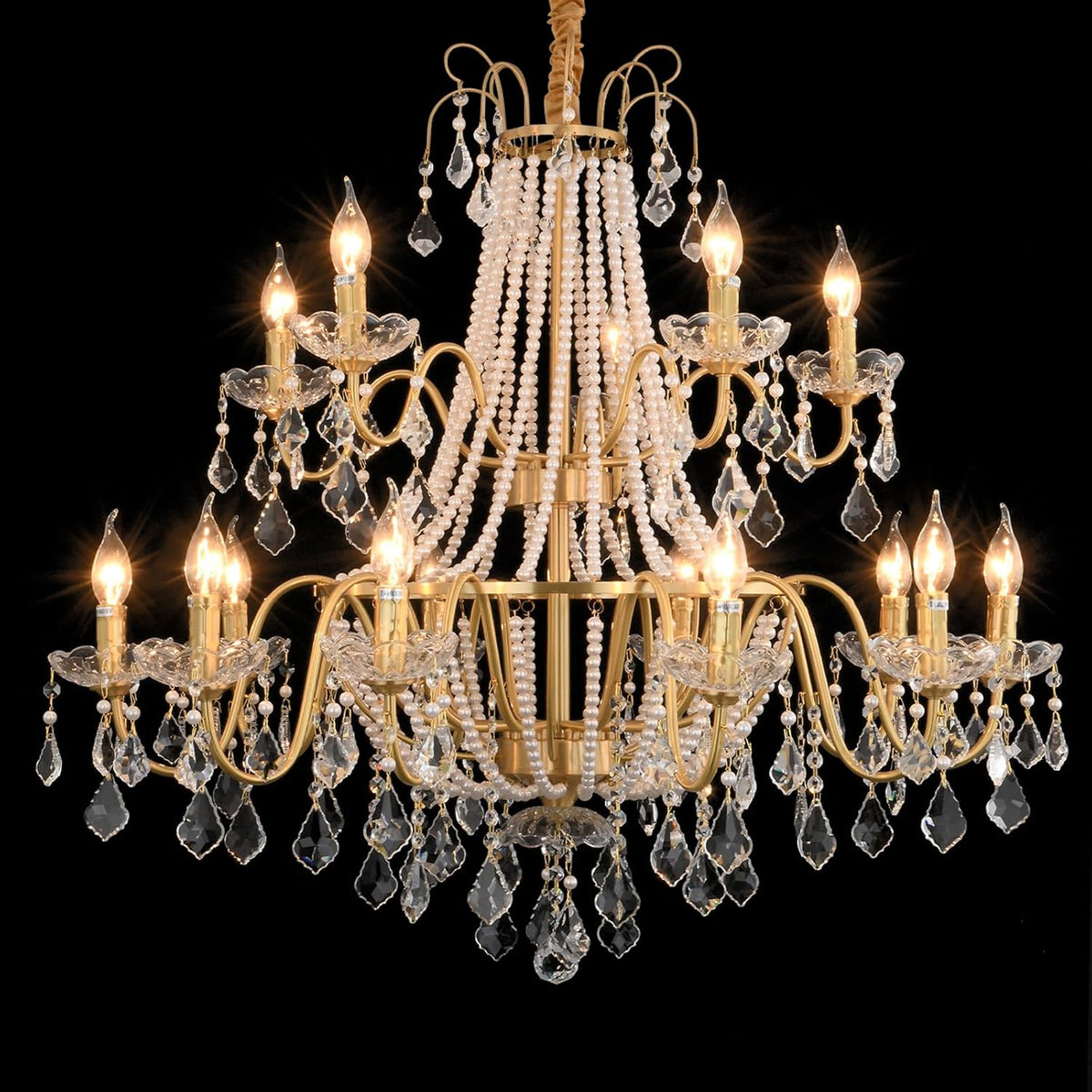 40" Large Brass Crystal Chandeliers,Gold Brushed Brass Chandelier for High Ceiling Living Room Dining Room Staircase Hallway Entryway Foyer(15-Light, Bulb Included)