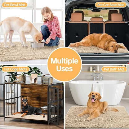 Absorbent Dog Door Mat for Muddy Paws, 48" x 30" Chenille Indoor Mats for Entryway, Trap Dirt Front Door Mat Indoor Entrance Washable Non Slip Soft Beige