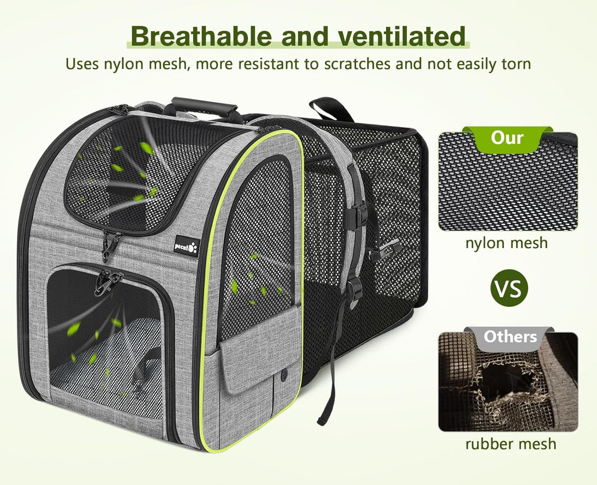 Pecute Cat Carrier Backpacks, Expandable Cat Backpack with Breathable Mesh, Pet Carrier Backpack for Cats Small Dogs Puppies Up to 17 Lbs, Dog Carrier Backpack Great for Travel Hiking Camping Outdoor