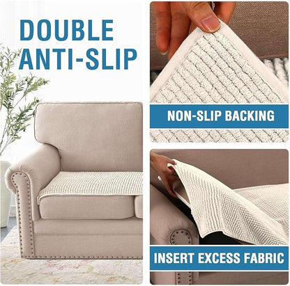 H.VERSAILTEX Plush Chenille Couch Cover for 3 Cushion Couch Anti Slip Washable Sofa Slipcovers Soft and Durable Furniture Protector for Dogs Cats Kids (27.5" x 59", Ivory)