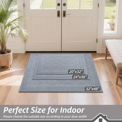 BEQHAUSE Dirt Trapper Door Mat 24" x 36", Doormat Non-Slip Entryway Rugs Washable, Dog Door Mat Stain Resistant and Absorbent Welcome Floor Mat for Front Back Door, Mud Wet Shoes & Paws, Grey