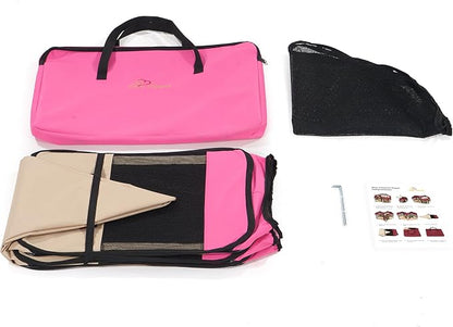 Pawer 45”×24” 8-Panel Foldable Pet Playpen, Hot Pink+Beige, Personalize Embroidery Extra Fabric Piece Available, for Cat/Dog/Puppy, 600D Oxford Cloth Portable Indoor & Outdoor Kennel with Carry Bag
