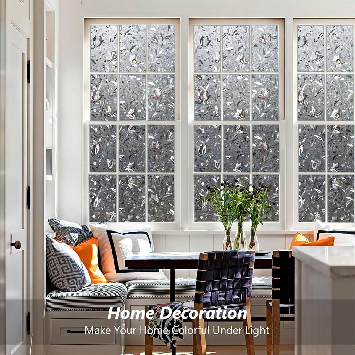 Kromapolis Window Film, Window Privacy Film Frosted, Vinyl Glass Covering, Stained Glass Decorative Film, Static Window Clings, Non-Adhesive (Grayish Black, 35.4 x 78.7 inch)