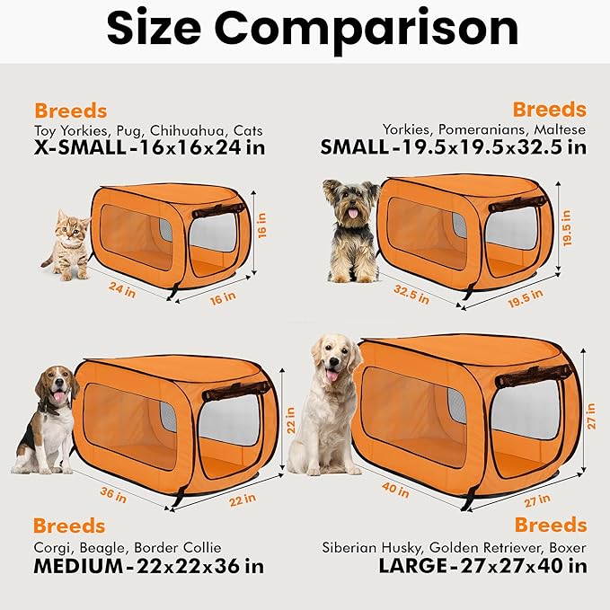 Beatrice Home Fashions Portable, Collapsible, Pop Up Kennel Travel Cat and Dog Crate, 40" L x 27" W x 27" H, Orange