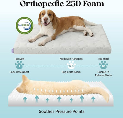LE SURE ApexCloud™ Cooling Dog Bed for Large Dogs with Washable Cover,35IN | Q-Max>0.5 Cool-Touch Fabric, Orthopedic Egg Crate Foam,Breathable Non-Slip Summer Mat,For Active Senior Long-Haired Pets,Grey