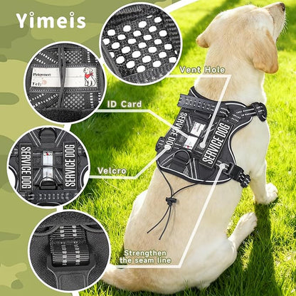 Service Dog Tactical Vest Harness and Leash Set Medium Sized Dog Emotional Support- Tactical Dog Harness Training Collar with Name (Black, M)