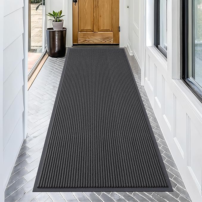 OLANLY Front Door Mat Indoor Outdoor Entrance, Waterproof Heavy Duty Doormat, Fade Resistant, Low Profile, Easy Clean Patio Porch Welcome Floor Mats for Entry, 71x34, Charcoal Grey