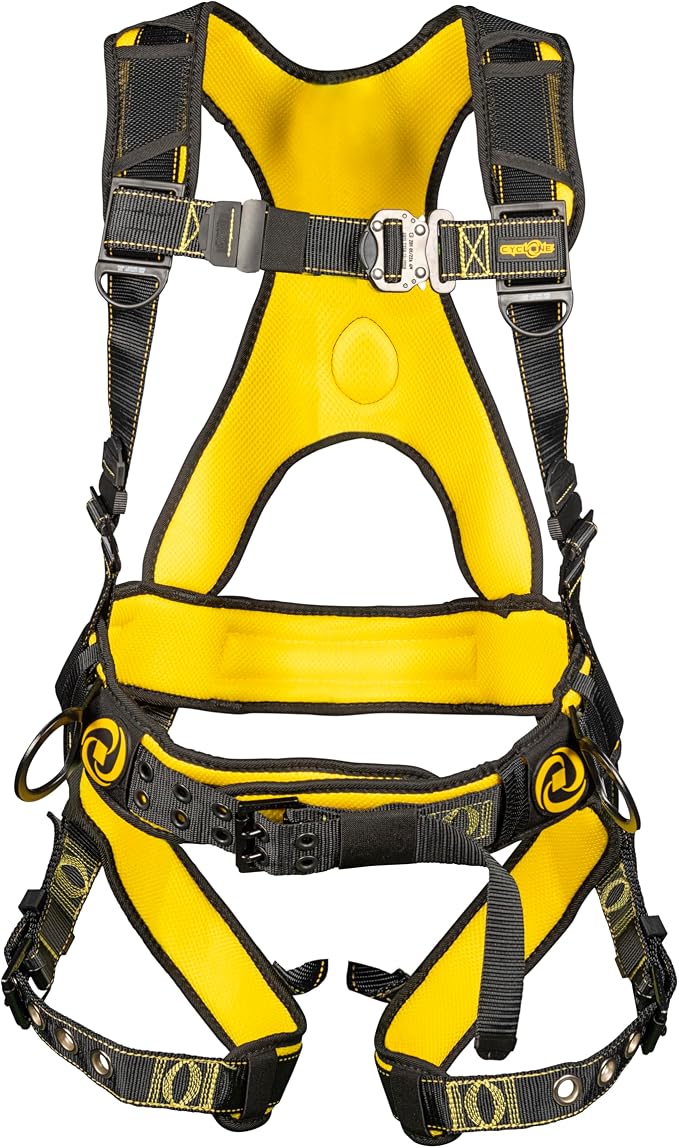 Guardian 21030 Cyclone Construction Harness with Waist Pad | Side D-Rings|OSHA & ANSI Compliant | Black/Yellow | M-L