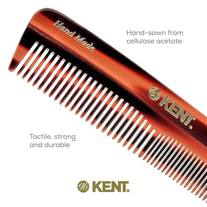 Kent R7T Fine and Wide Tooth Hair Comb, Handmade Pocket Comb for Men, Beard and Mustache Combs for Everyday Grooming and Styling, Sawcut Kent Combs, Made in England