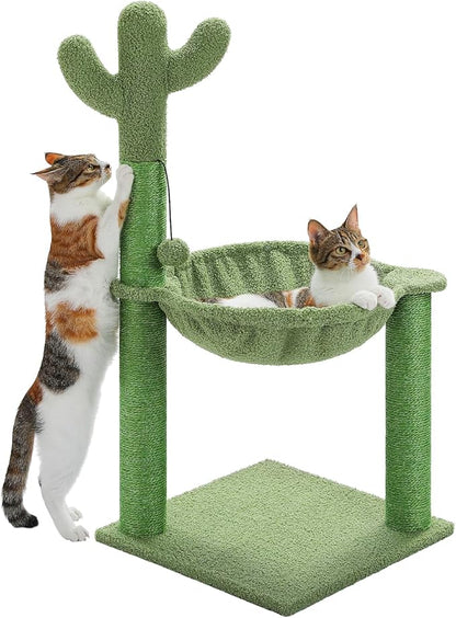 PAWZ Road Cactus Cat Tree, 33 Inchs Cat Tower with Large Soft Hammock and Fully Wrapped Sisal Scratching Post for Indoor Cats