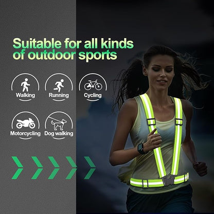 2 Packs Reflective Vest Running Gear, High Visibility Reflective Running Gear Adjustable Elastic Safety Vest for Night Jogging, Biking, Walking or Dog Walking, Running Vest for Men Women Children