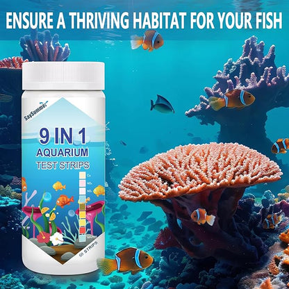 Aquarium Test Strips for Fish Tank: 9 in 1 Aquarium Ammonia Test Strips for Fish Tank - 50 Counts Aquarium Water Test Kit Testing Ammonia Nitrogen, Copper, pH and More