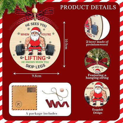 Weightlifting Christmas Ornament 2025-2 Layer Wooden Weightlifting Ornaments for Christmas Tree - Funny Weight Lifting Gifts for Men, Woman - Fitness Hanging Decor for Body Builders Weightlifters