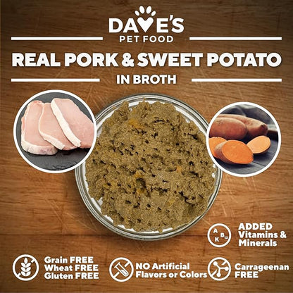 Dave’s Dog Food Grain Free Dog Food Wet (Pork & Sweet Potato in Broth), Made in Canada Naturally Healthy Canned Topper, Gluten Free, 13.2 oz (12 Pack)