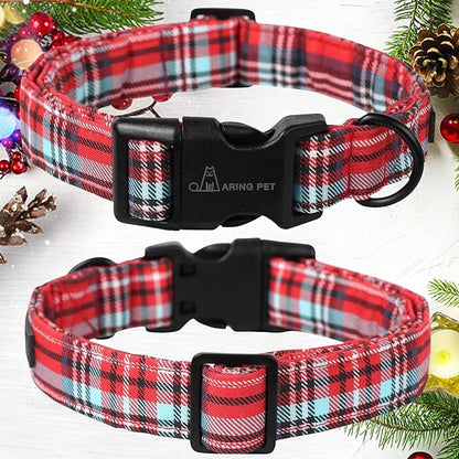 ARING PET Christmas Dog Collar Cute Red Plaid Dog Collar, Adjustable Cotton Christmas Dog Collars Puppy Collar for Small Medium Large Dogs
