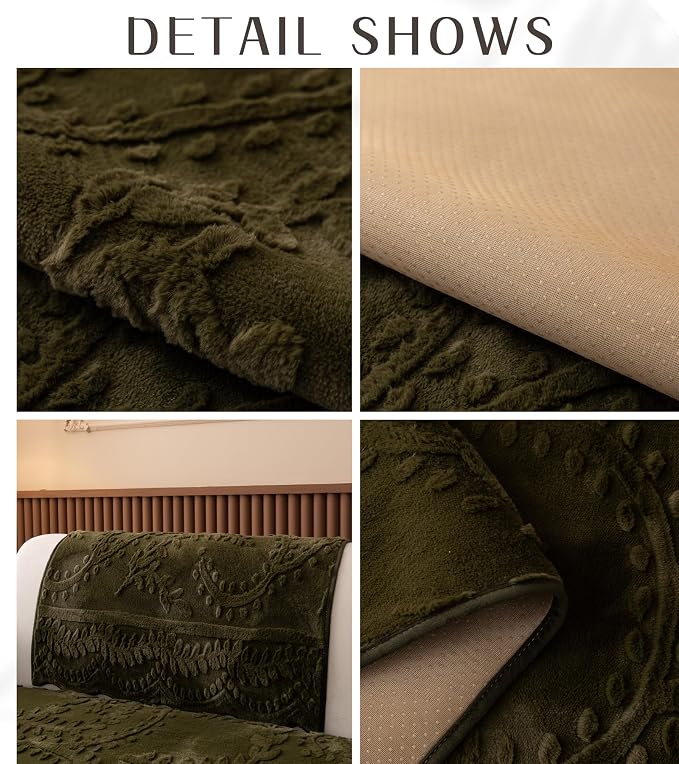 Green Fuzzy Rabbit Plush Sofa Cover Cozy Warm Sofa Couch Covers with 3D Jacquard Leaf Pattern Non-Slip Easy-to-Install Shaggy Sofa Slipcover Prefect for Kids Dogs Cats Cats(Green,36"x70")
