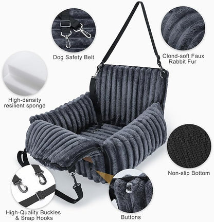 MIXJOY Dog Car Seat for Small/Medium Dogs up to 25 lbs, Multi-Functional Dog Carrier for Car with Detachable Washable Cover, Pet Travel Bed with Clip-On Safety Leash, Grey