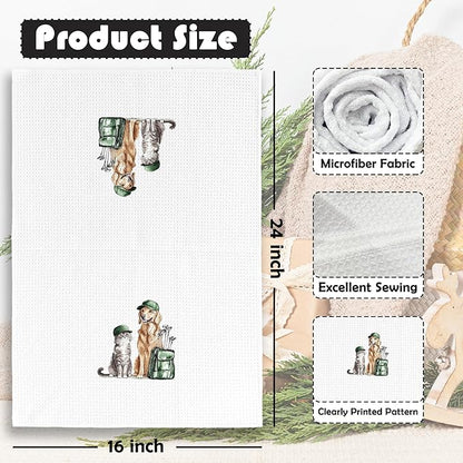 Golf Dog Cat Kitchen Towels - Golden Retriever Dish Towels, Sports Gifts, Pet Golf Club Decorative Absorbent Dishcloths Hand Towels for Kitchen Gym Spa Decor 16x24 Inches