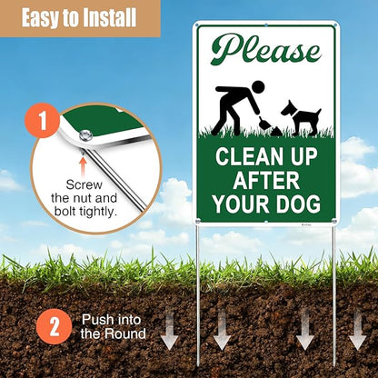 Clean Up After Your Dog Signs, 10x7in Optional Accessory Bundle, Please Pick Up Your Dog Poop, no poop signs for yard Keep Off Grass,4pc,zinclue