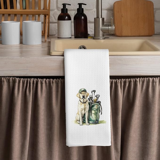Golf Dog Kitchen Towels - Labrador Dish Towels, Sports Gifts, Pet Golf Club Decorative Absorbent Dishcloths Hand Towels for Kitchen Gym Spa Decor 16x24 Inches