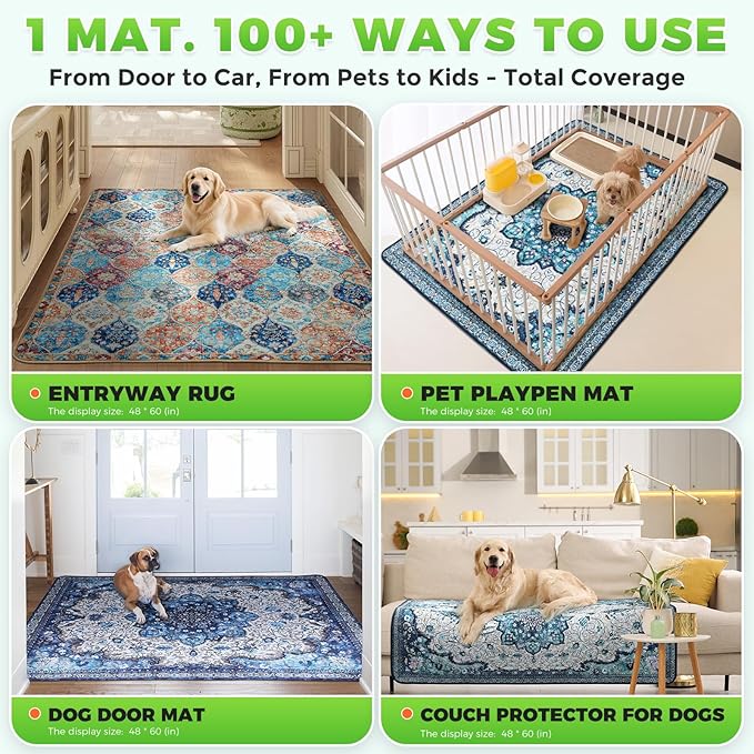 Hompet 2 Pack Super Absorbent Dog Door Mat for Muddy Paws, Washable Pee Pads for Dogs, Reusable Puppy Training Pads, Quick Dry Non-Slip Pet Entryway Rug, Leak-Proof Potty Pad for Indoor Floors 48x72