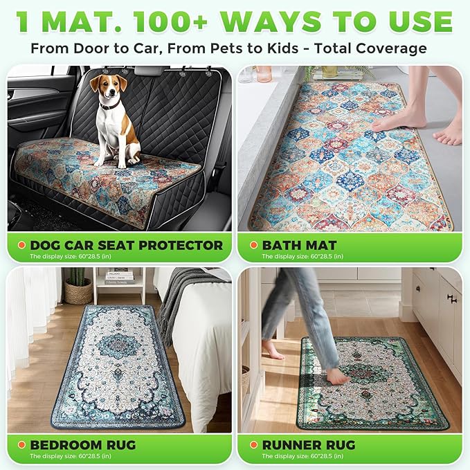Hompet 2 Pack Super Absorbent Dog Door Mat for Muddy Paws, Washable Pee Pads for Dogs, Reusable Puppy Training Pads, Quick Dry Non-Slip Pet Entryway Rug, Leak-Proof Potty Pad for Indoor Floors 20x60