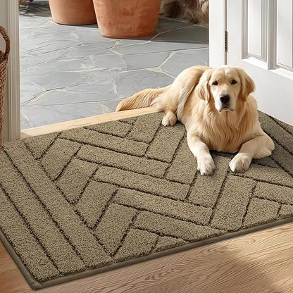 Tindbea Dog Mat for Muddy Paws,Absorbs Moisture Dirt Non-Slip Washable Mud Mat for Dogs,Soft Rubber Backing Front Inside Pet Rug for Entryway, Mud Dog Paws, Patio(20"x31.5",Light Taupe)