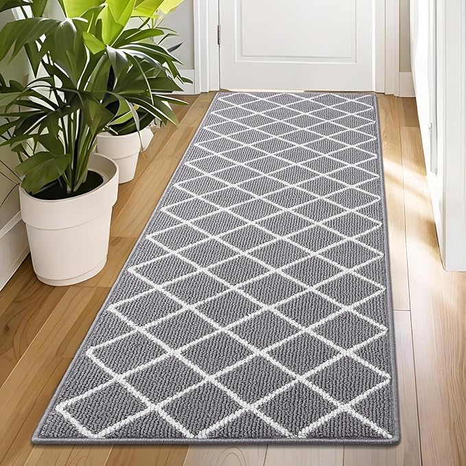 Finchitty Indoor Door Mat, Dirt Resistant and Absorbent, Low-Profile, Non-Slip, Washable Inside Floor Mats for Front Door, Back, and Entrance, 70" x 23", Grey