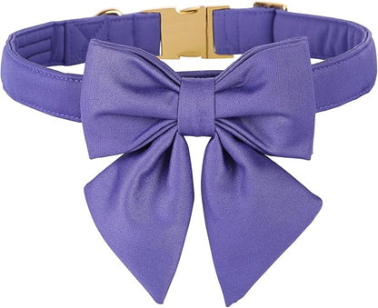 Maca Bates Purple Dog Collar with Cute Petunia Solid Sailor Bow Tie,Extra Large Girl Boy Dogs,Girly Adjustbale Durable Breakaway Soft Collars with Bowtie for Female Male Puppy,Pet with Metal Buckle