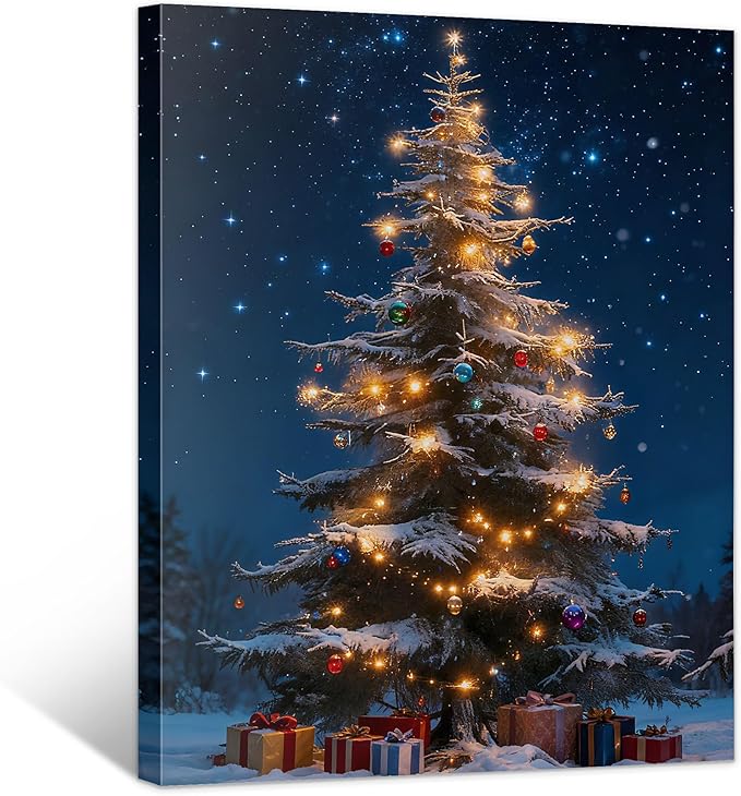Framed Christmas Pictures Wall Decor,Vintage Pine Tree Prints,Winter Christmas Canvas Wall Art Decoration for Bedroom Bathroom Living Room Rustic Xmas Holiday Gifts (Christmas Tree 13, 11'' X 14'')