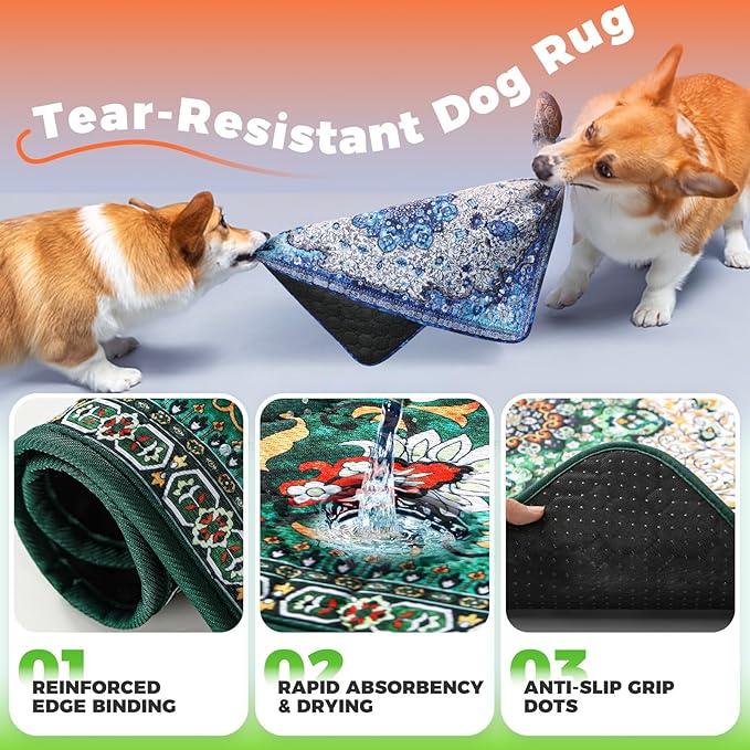 Hompet 2 Pack Super Absorbent Dog Door Mat for Muddy Paws, Washable Pee Pads for Dogs, Reusable Puppy Training Pads, Quick Dry Non-Slip Pet Entryway Rug, Leak-Proof Potty Pad for Indoor Floors 24x60