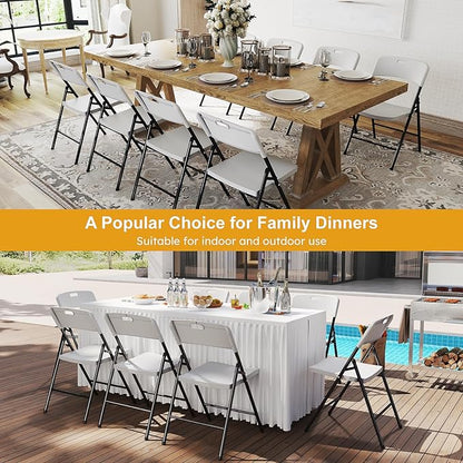 6 Pack Folding Chairs, 700lbs Capacity Heavy Duty Folding Chair with Reinfoced Steel Frame for Indoor/Outdoor Use, White Plastic Foldable Chairs for Party, Patio, Meeting, Wedding and School