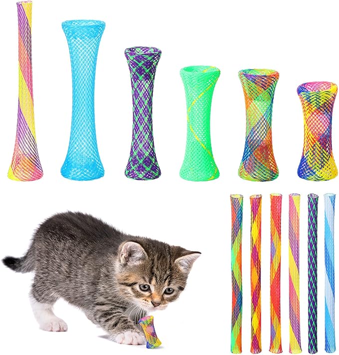 Leitee 60 Pcs Cat Spring Toys Kitten Colorful Fun Tubes Indoor Interactive Cat Tube Plastic Coil for Pet Hunt Scratching(Random Colors)