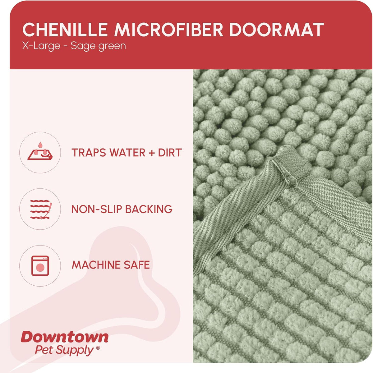 My Doggy Place Microfiber Dog Mat for Muddy Paws, 60" x 36" Sage - Non-Slip, Absorbent and Quick-Drying Dog Paw Cleaning Mat, Washer and Dryer Safe - X-Large/Runner
