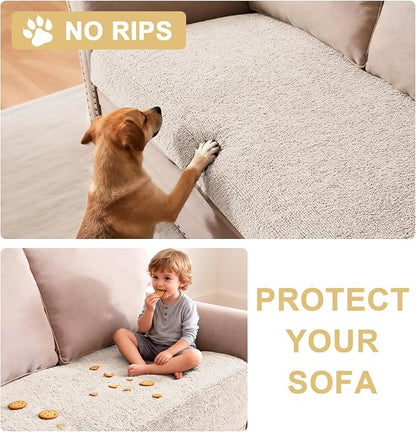 H.VERSAILTEX Non Slip Pet Couch Cover Chenille Dog Bed Protector Thick Soft Sofa Slipcover Pet Friendly Washable Couch Cushion Covers for Pets (30" x 70", Oatmeal)