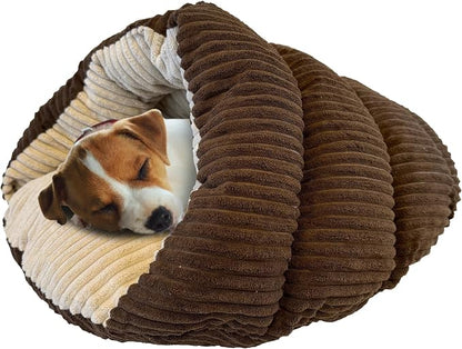 SPOT Sleep Zone Cuddle Cave - Cat Cave Bed for Indoor Cats and Mini Dogs, Durable, Comfortable, Washable for Kittens and Puppies Under 10 lbs and 12 inches Long, Corduroy Brown
