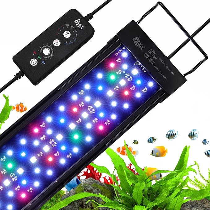 AQQA LED Aquarium Light, 24/7 Mode IP68 Waterproof Extendable Bracket Fish Tank Light, DIY Mode Full Spectrum Aquarium Plant Light, Adjustable Timer/Brightness Memory Function for 48-55 Inch Fish Tank