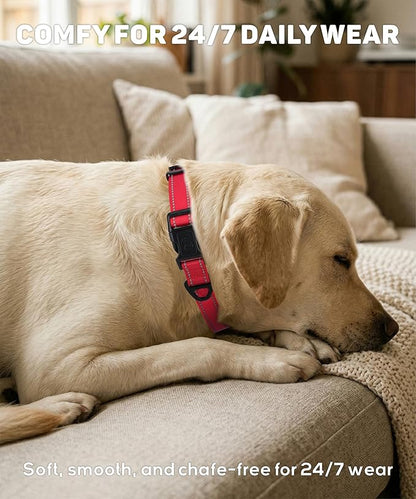 TagME Reflective Nylon Dog Collars, Adjustable Classic Collar with Quick Release Buckle for Large Dogs, Khaki, 1.0" Width
