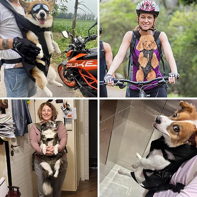 PetBonus Dog Front Carrier Backpacks, Legs Out Easy-fit Puppy Chest Carrier | Hands Free, Adjustable, Safety Strap, Walking Hiking Cycling Motorcycle bag, For Small Medium Dogs (Army Green, XL)