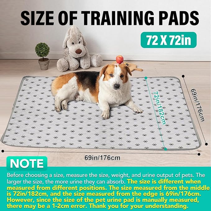 2 Pack Extra Large 72"X72" Washable Pee Pads for Dogs Super Absorbent Dog Training Pads Non-Slip Waterproof Pet Training Pads Mats Whelping Pads for Dogs Cats Puppy