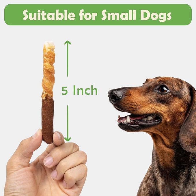MON2SUN Dog Treats 5 Inch Double Flavor Chicken & Chicken Liver Wrapped Rawhide Sticks, Teeth Cleaning for Small Dogs, 10.6 oz (15 Count)