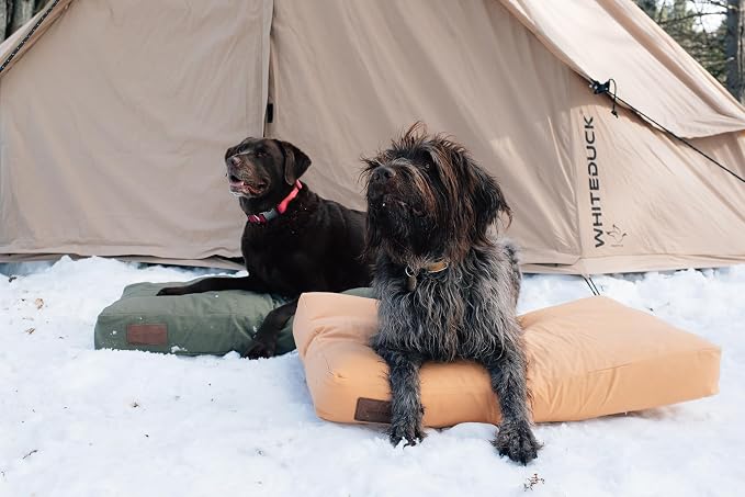WHITEDUCK Outdoor Dog Bed Heavy-Duty 12oz Canvas, Water-Repellent Cotton, Machine Washable Removable Cover with Full-Length Zipper, Dog Bed for Large Dogs & Crate, (Brown) 35" Lx20 Wx4.3 th (M)